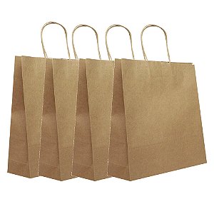 Kit 12 Sacolas Kraft cor Natural para Presente Tam 32x26 cm