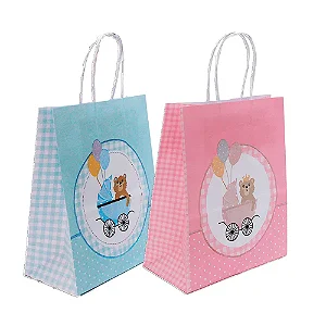 Kit 10 Sacolas Para Chá Revelação Azul ou Rosa Tam 19x13x8cm
