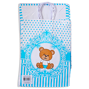 Sacola Kraft Infantil Estampa Urso Tamanho 17,5 x 8,5x 21,5 Kit com 10 unidades