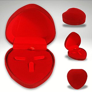 Caixinha de Coração Vermelha em Veludo com 3 Fendas Para Conjunto