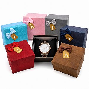 Kit 6 Caixas para Relógio Luxo com Laço Sortidas 9x9cm