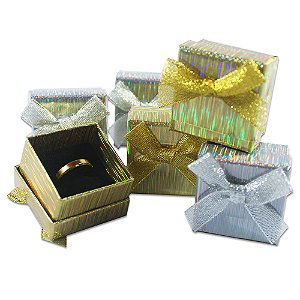 24 Caixinha Para Aianças e Aneis 4x4cm 3D Dourado e Prata
