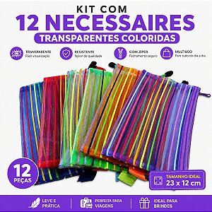 12 Pçs Necessaire acessórios e objetos pessoais Tam 23x12 cm Mix Cores