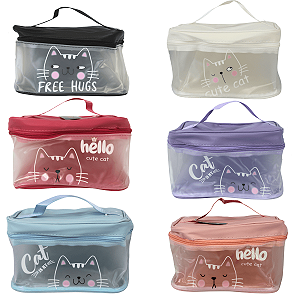 Necessaire Com Alça Estampa de gato 13x23x17 cm