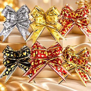 Kit 50 Laço Fácil de Organza com Poliester Coração 50mmx74cm