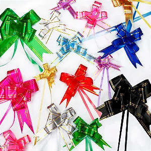 100 peças Laço Fácil com Filete Dourado Tamanho 18mm x 35 cm