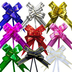 100 Peças Laço Fácil com Fio Dourado Tam 23mmx44cm