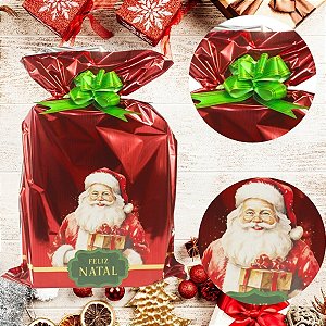 Kit 50 Sacos de presentes Laminado Natal 30x44 Listrado
