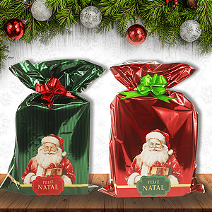 Kit 50 Sacos de presentes Laminado Natal 35x54 Listrado