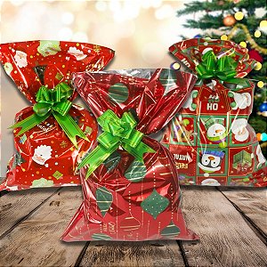 Kit 50 Sacos de presentes Laminado Natal 30x44 cm