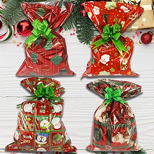 Kit 50 Sacos de presentes Laminado Natal 25x37 cm Pacote