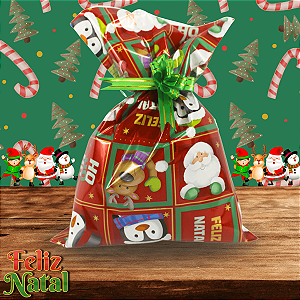 Kit 50 Sacos de presentes Laminado Natal 20x29cm