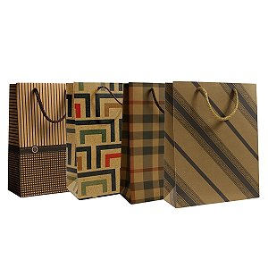 Kit 12 Sacola de presente Kraft 14x11x5cm casual sortido