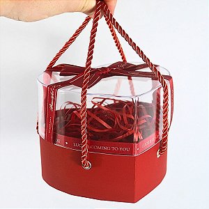Caixa de Coração para Presente com Tampa Acrílica 14x13x11cm