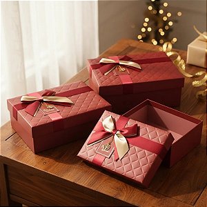 3 Caixas para Presente de Luxo Retangular Com laço de cetim