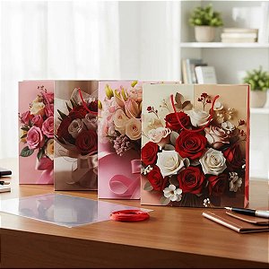 12 Sacolas de papel para Presente Rosas sortido 18x21x8cm