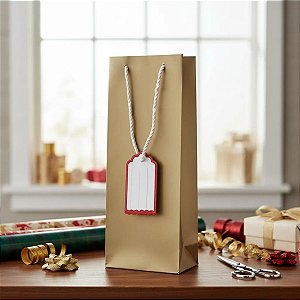 12 Sacolas para Vinho em Papel com Alça de Cordão 11x9x36cm