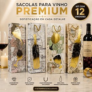 Kit 12 Sacolas para Vinho Premium Dourada 12x36x9cm