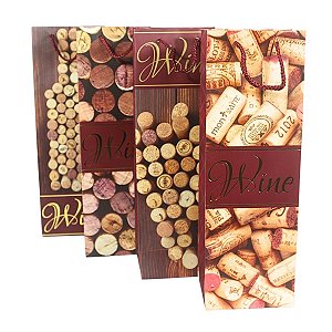 12 Sacola para Garrafa de Vinho Estampa de Rolhas 11x9x36cm