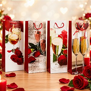 Kit 12 Sacolas para Vinho Românticas 12x36x9cm Presente Luxo