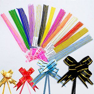 Kit 100 unidades Laço Fácil com fio dourado 12mmx23cm