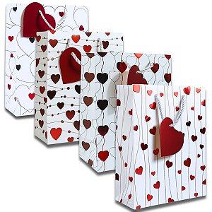 12 Sacolas de papel para Presente Mundo Coração 23x18x10cm