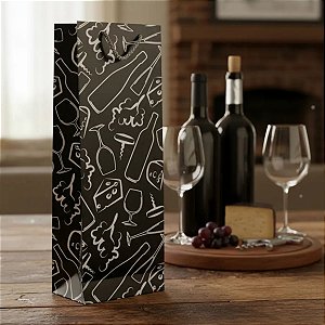 12 Sacola para Garrafa de Vinho Detalhes Prateados 11x9x36cm
