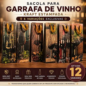 12 Sacola para Garrafa de Vinho de Papel Kraft 11x9x36cm