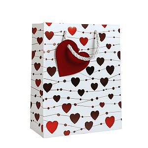 12 Sacolas de papel para Presente Mundo Coração 26x32x10cm