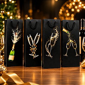Sacolas para Vinho Luxo Estampadas Champagne 12x9x36cm
