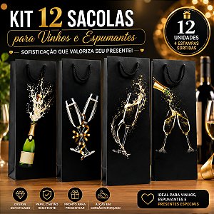 Sacolas para Vinho Luxo Estampadas Champagne 12x9x36cm