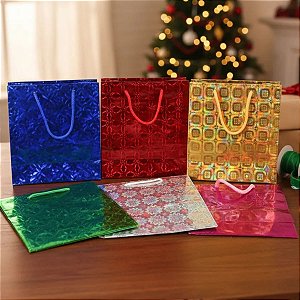 Kit 12 Sacola de Papel Para Presente estilo 3D 23x27x7cm