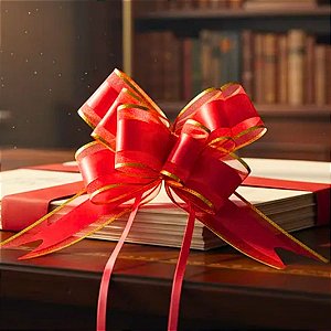 100 Laços Fácil 30mm Organza com Poliéster e Filete Dourado