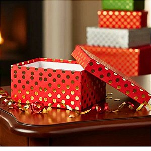 10 Caixas para Presente com Bolinhas Douradas rigido de luxo