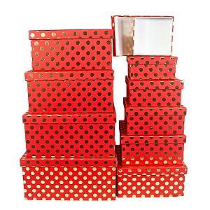 10 Caixas para Presente com Bolinhas Douradas rigido de luxo