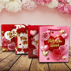 Kit 12 Sacolas para presente DIa das Mães 18x21x8cm sortido