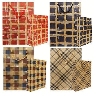 Kit 12 Unidades Sacolas Kraft Estampadas Para Presente Tema Casual 31,5 x 41,5 cm