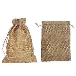 Kit com 10 Saquinhos de Juta 14x20 cm Cor Dourado com Cordão para Fechamento
