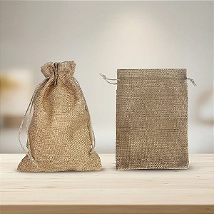 Kit com 10 Saquinhos de Juta 14x20 cm Cor Dourado com Cordão para Fechamento