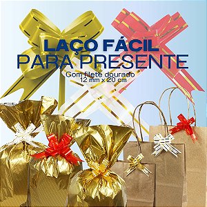 200 Unidades Laço Fácil Fio Dourado 12mm x 23cm Sortidos
