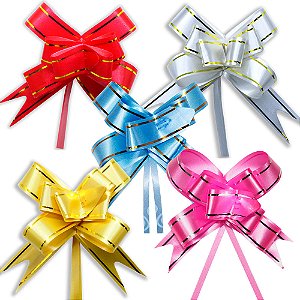 Kit 200 Laços Fácil Com Fio Dourado 18mm X 34cm Sortido