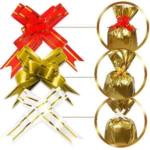 200 Unidades Laço Fácil Fio Dourado 18mm x 34cm com 3 cores Sortidas