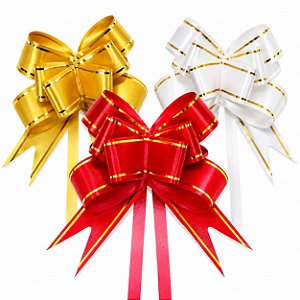 200 Unidades Laço Fácil Fio Dourado 18mm x 34cm com 3 cores Sortidas