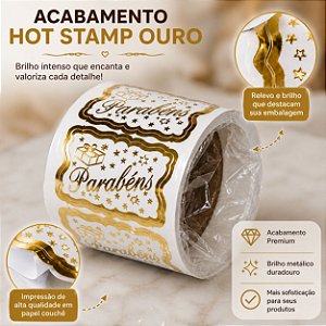 Etiqueta Adesiva para Presente Rolo com 100 Etiquetas Tema Feliz Aniversário