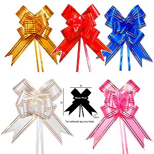 Kit 100 Laços Fácil com Fio Dourado 50mm x 78cm Sortido