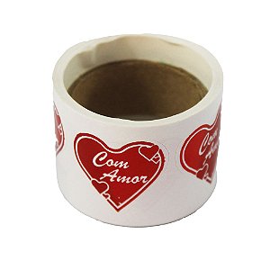 Etiqueta Adesiva Lacre para Presente Rolo com 100 Etiquetas Tema Com Carinho e Amor