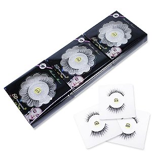 Kit 3 Pares de Cilios Postiços Volumosos Modelo Mink 8D