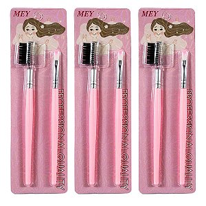 3 Kits De 2 Pincéis de Maquiagem Escovinha Pente Para Sobrancelha e Pincel Rosa