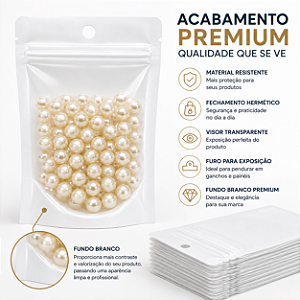 100 un Saco Hermético 7x10cm Fundo Branco Visor com Furo