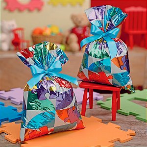 50 Sacos de presentes Laminados Tema Kids Infantil 20x29 cm